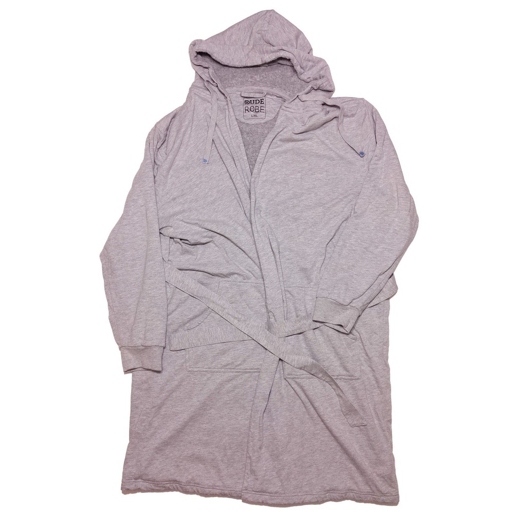 DUDE ROBE Men's Bathrobe Soft Terry Cloth Gray Large‎ L XL